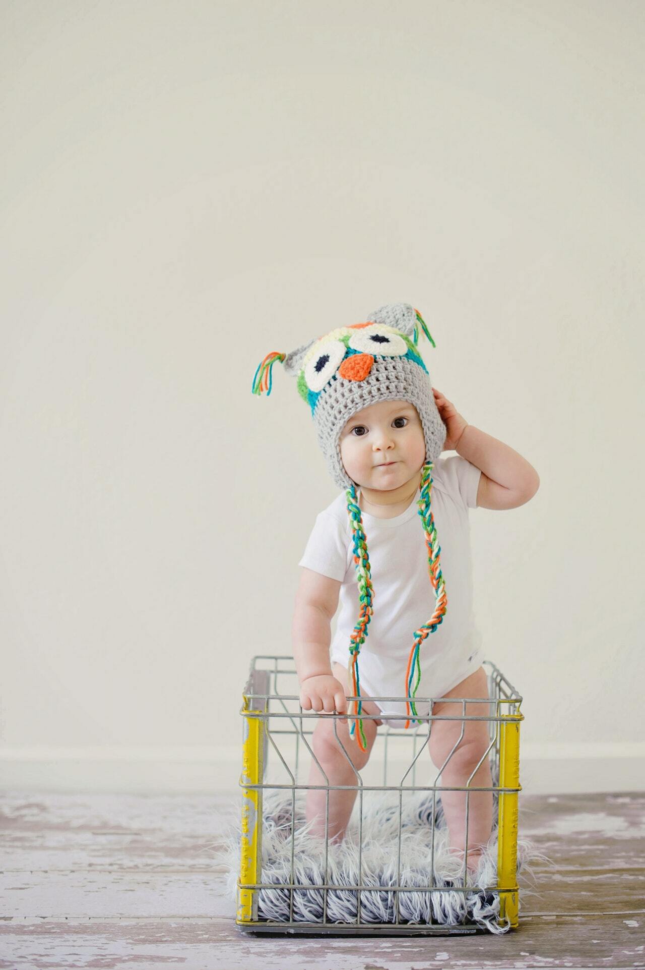 a baby wearing a hat
