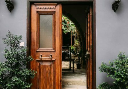 a wooden door in a house
