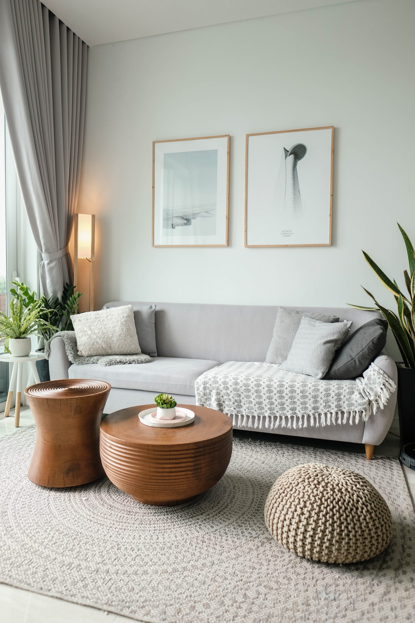a white couch with a coffee table