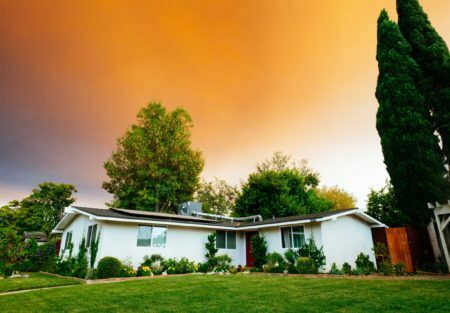 a house with trees and grass