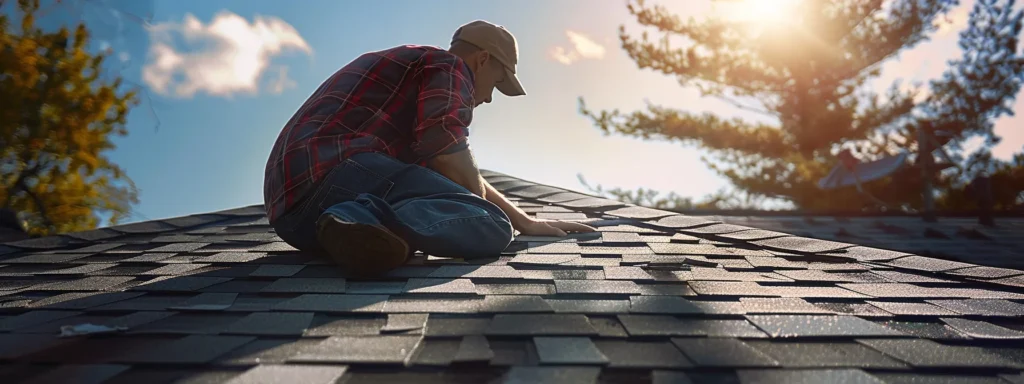 a professional roofer inspecting a roof with missing, cracked, and curling shingles, as well as leaks and daylight coming through the attic.