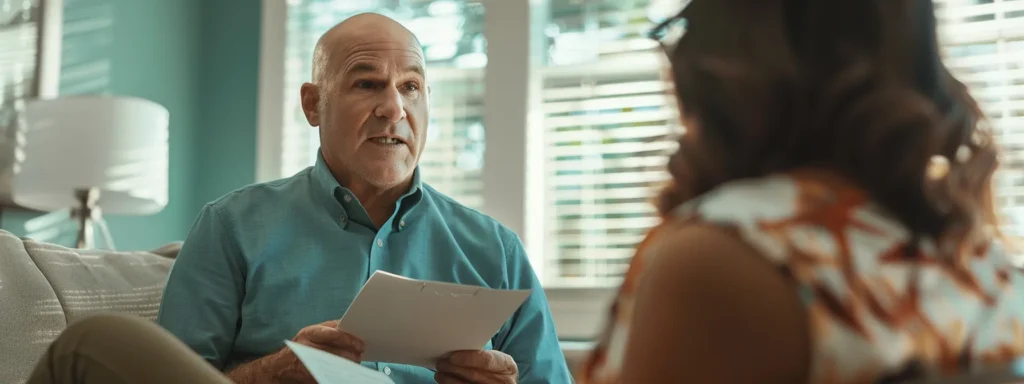 a business professional reviewing insurance policies with a homeowner in florida.