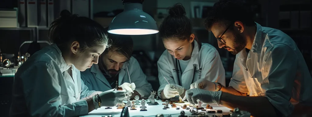 a group of professionals discussing the proper care and maintenance of hand engraved signet rings from the oxford signet rings company.