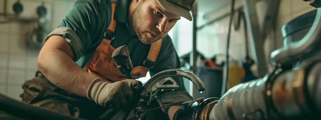 a plumber using specialized tools to clear a clogged drain.