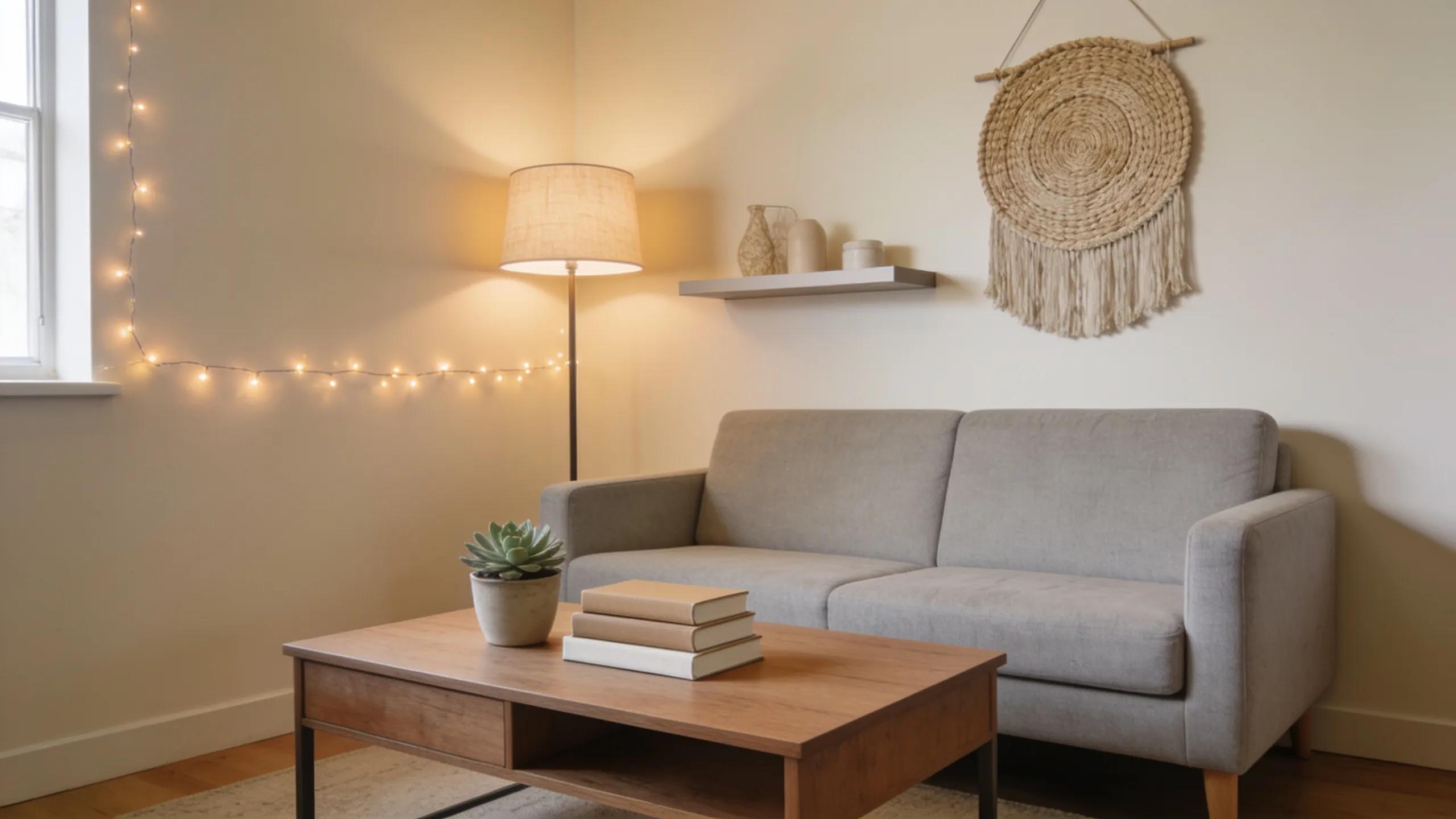 Cozy small apartment living room with stylish budget-friendly furnishings